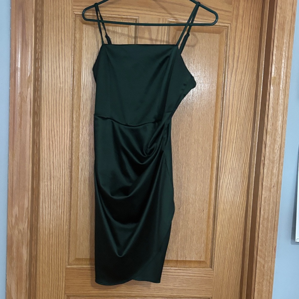 Emerald Sundae Dark Green Satin Slip Mini Dress